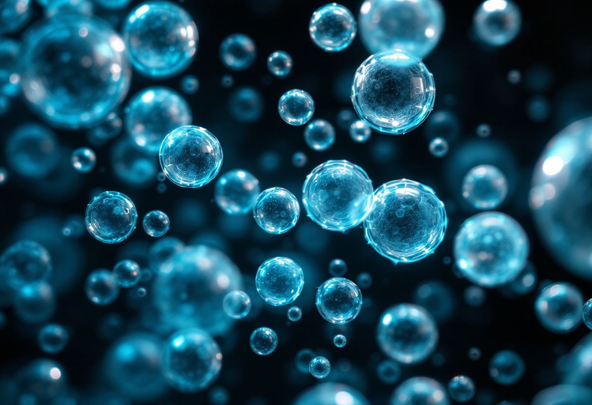 Luminous vesicular forms suspended in a dark field